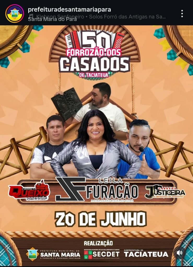 Imagem Oficial da Festa Publicada no Instagram da Prefeitura de Santa Maria do Pará