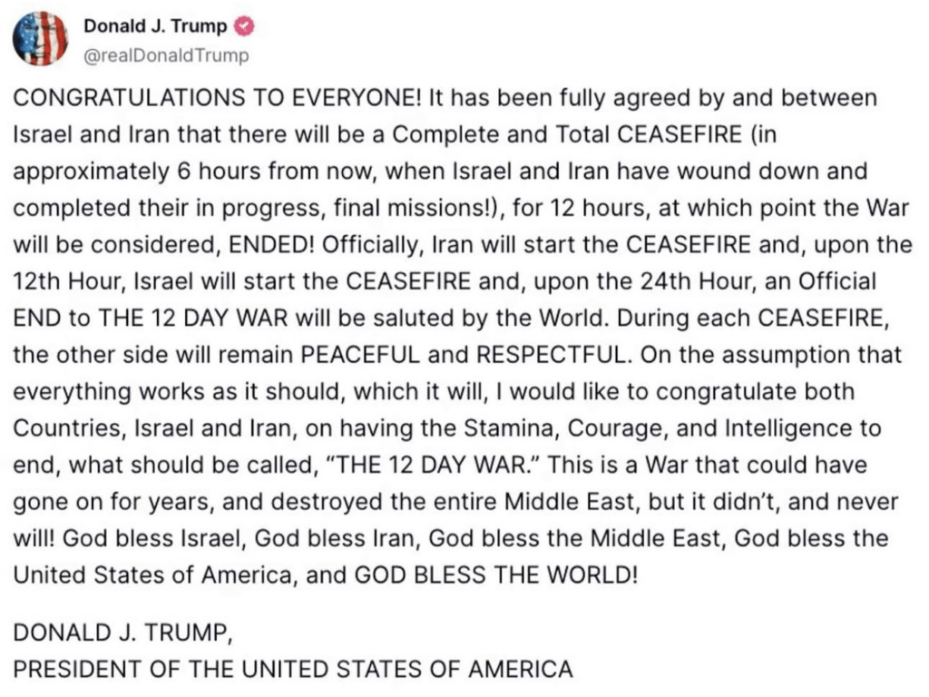 Anúncio de cessar-fogo - Trump